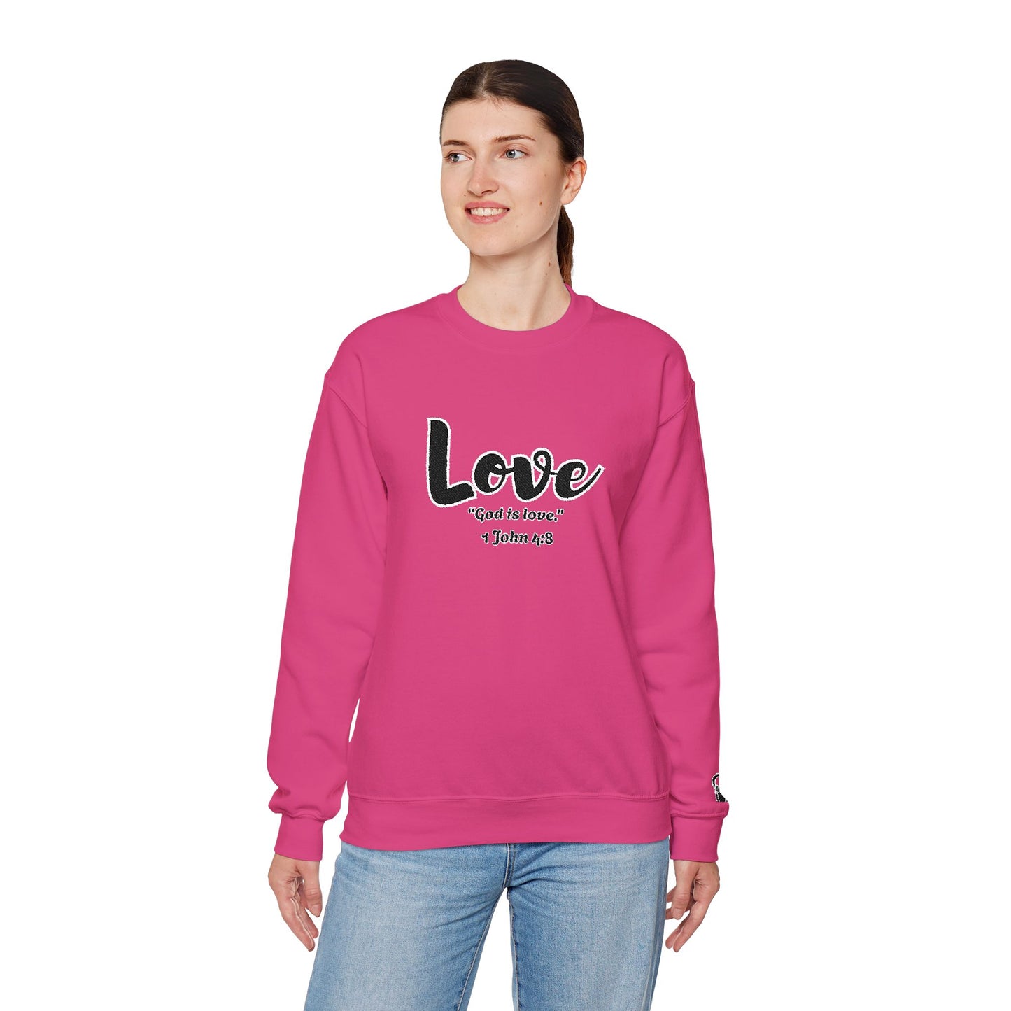 Love Sweatshirt – “God Is Love” Minimalist Christian Crewneck, Inspirational Faith-Based Pullover, Cozy Unisex Apparel, Thoughtful Gift for Believers