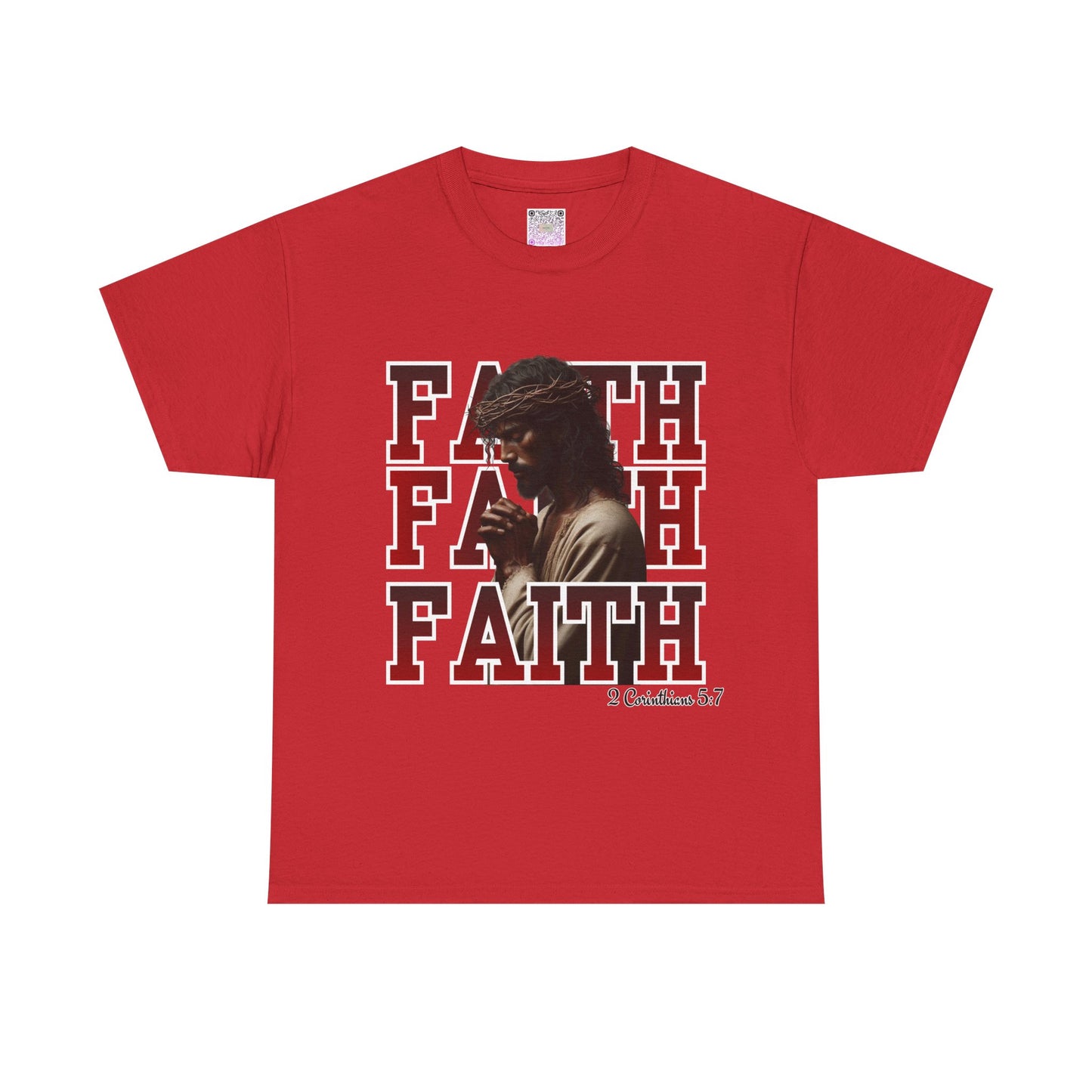 Faith Prayer T-Shirt – “Faith” with Praying Jesus Graphic, 2 Corinthians 5:7 Christian Tee, Inspirational Unisex Shirt, Spiritual Apparel