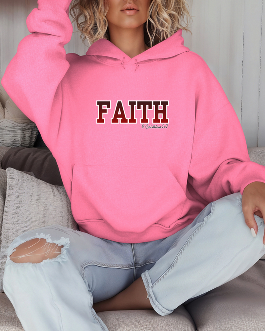 Faith Hoodie – Vintage Script Prayer Graphic Hoodie, Christian Pullover, 2 Corinthians 5:7 Sweatshirt, Inspirational Faith Apparel, Unisex Comfort Hoodie