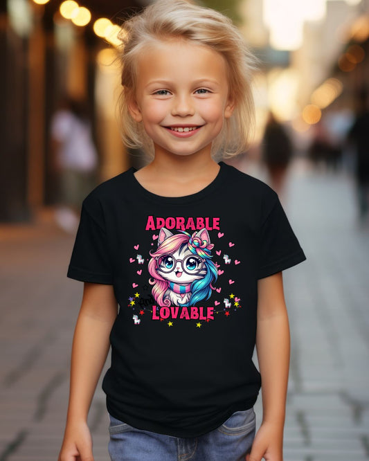 Adorable & Lovable Youth Tee, Girls Shirt, Cute T-Shirt, Gift for Kids, Birthday Outfit, Unicorn Theme Apparel