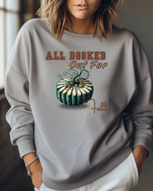 Fall-themed Crewneck Sweatshirt, Cozy Fall Fashion, Pumpkin Design, Perfect for Autumn, Unisex Sweatshirt, Book Lover Gift