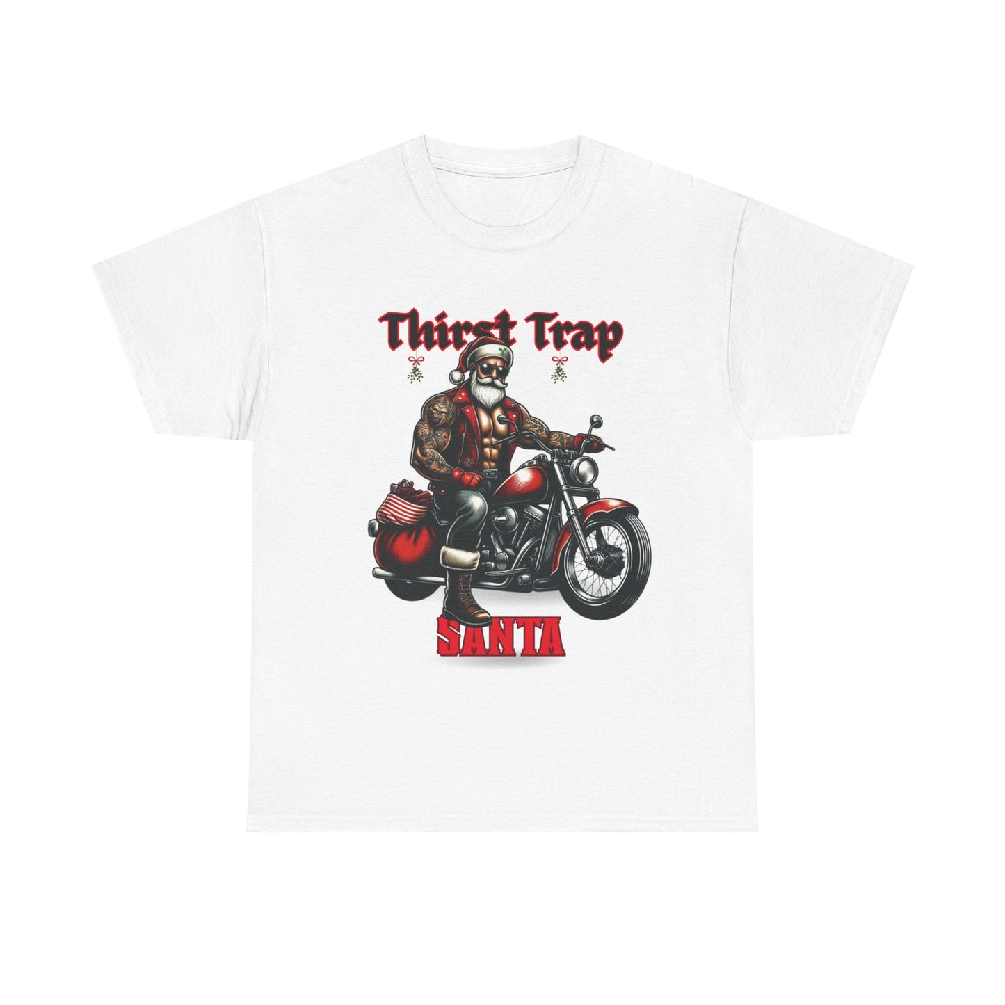 Thirst Trap Santa Tee, Funny Christmas Shirt, Unisex Holiday T-Shirt, Motorcycle Santa Gift, Festive Graphic Tee