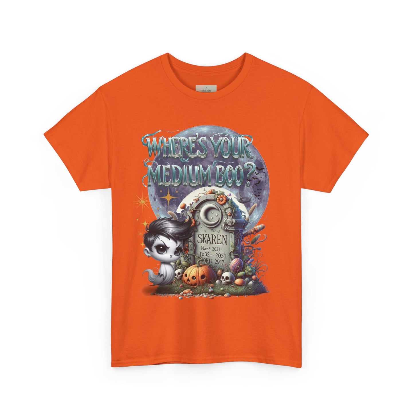 Spooky Themed Tee, Halloween Apparel, Unisex Cotton T-Shirt, Medium Boo Graphic, Ghostly Gift, Fun Halloween Tee, Creepy Cute Shirt