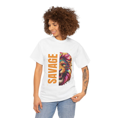 Savage Lion Tee, Unisex Heavy Cotton Shirt, Bold Graphic Tee for Animal Lovers, Casual Wear, Unique Gift Idea