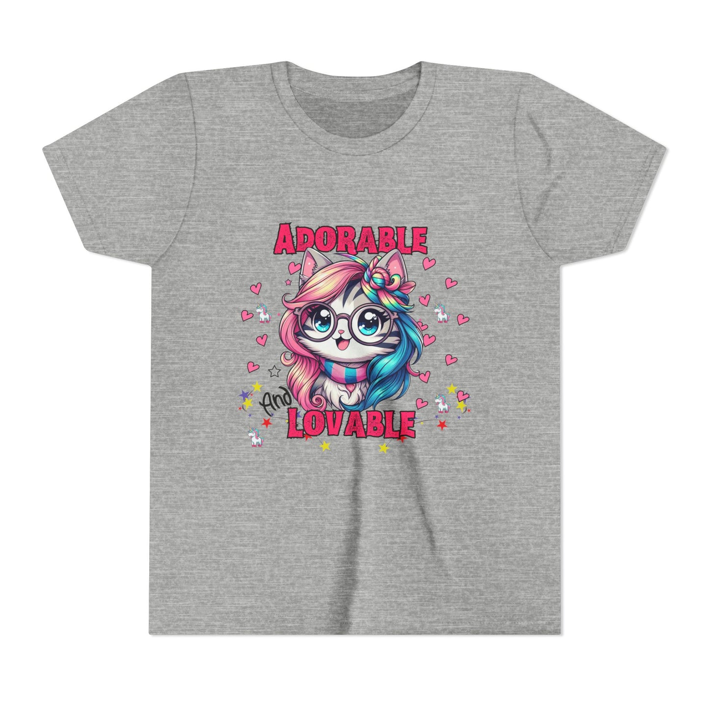 Adorable & Lovable Youth Tee, Girls Shirt, Cute T-Shirt, Gift for Kids, Birthday Outfit, Unicorn Theme Apparel