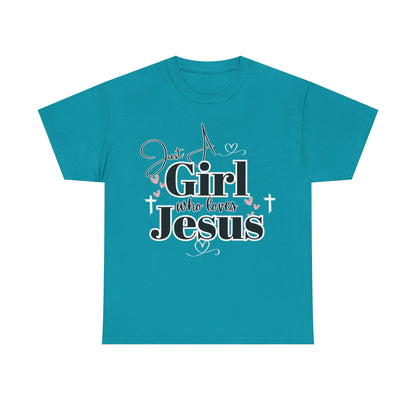 Just a Girl Who Loves Jesus Tee - Faith-Based Cotton Shirt, Christian Apparel, Perfect Gift for Church, Youth Group, Casual Wear
