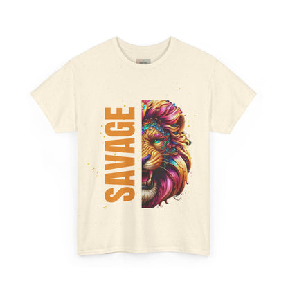 Savage Lion Tee, Unisex Heavy Cotton Shirt, Bold Graphic Tee for Animal Lovers, Casual Wear, Unique Gift Idea