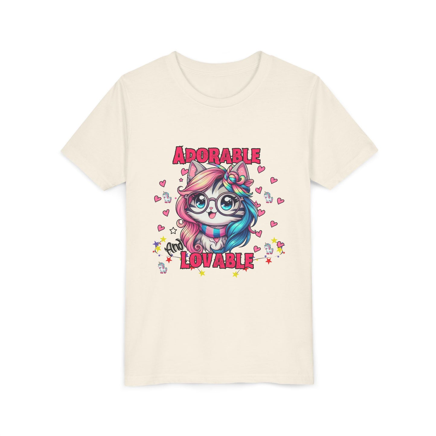 Adorable & Lovable Youth Tee, Girls Shirt, Cute T-Shirt, Gift for Kids, Birthday Outfit, Unicorn Theme Apparel