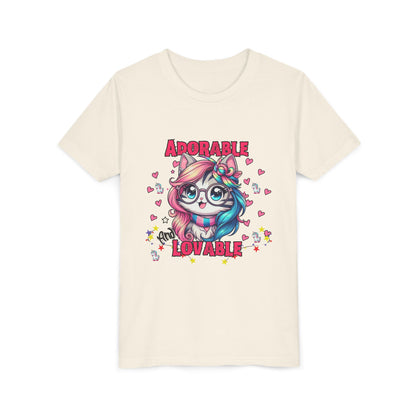 Adorable & Lovable Youth Tee, Girls Shirt, Cute T-Shirt, Gift for Kids, Birthday Outfit, Unicorn Theme Apparel