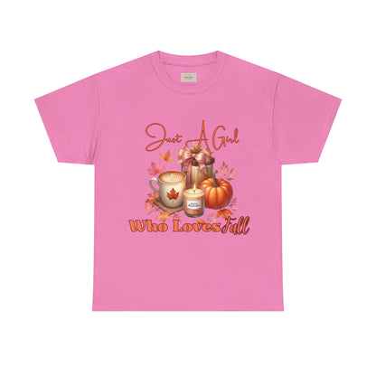 Just A Girl Who Like Fall Cotton Tee, Autumn T-Shirt, Seasonal Graphic Tee, Cozy Fall Apparel