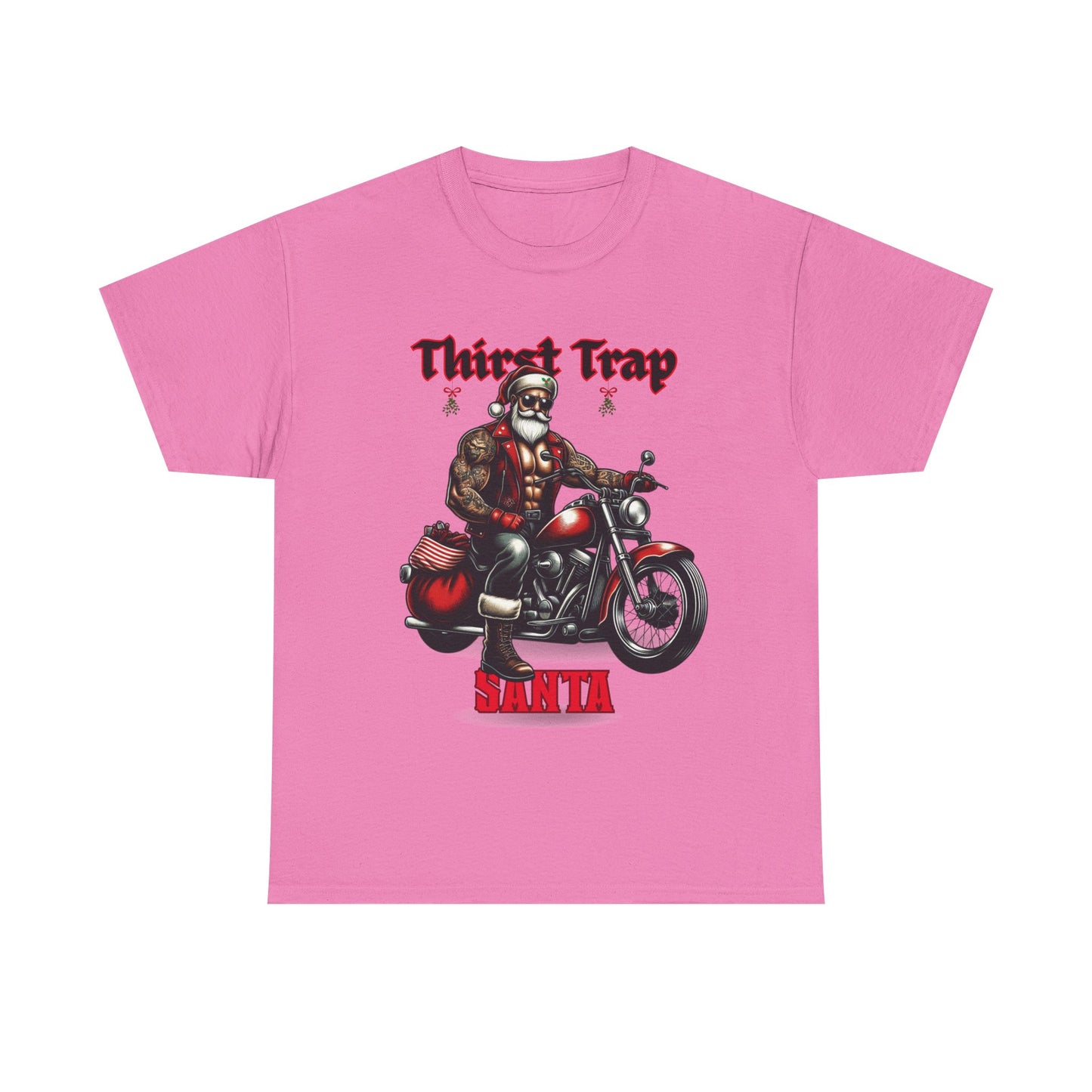 Thirst Trap Santa Tee, Funny Christmas Shirt, Unisex Holiday T-Shirt, Motorcycle Santa Gift, Festive Graphic Tee