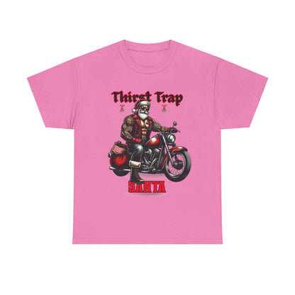 Thirst Trap Santa Tee, Funny Christmas Shirt, Unisex Holiday T-Shirt, Motorcycle Santa Gift, Festive Graphic Tee