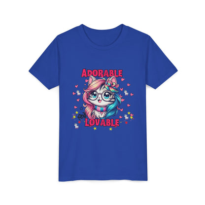 Adorable & Lovable Youth Tee, Girls Shirt, Cute T-Shirt, Gift for Kids, Birthday Outfit, Unicorn Theme Apparel