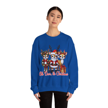 Oh Deer, It’s Christmas Sweatshirt – Funny Holiday Crewneck, Cozy Unisex Christmas Sweater, Cute Reindeer Design, Festive Gift for Her or Him