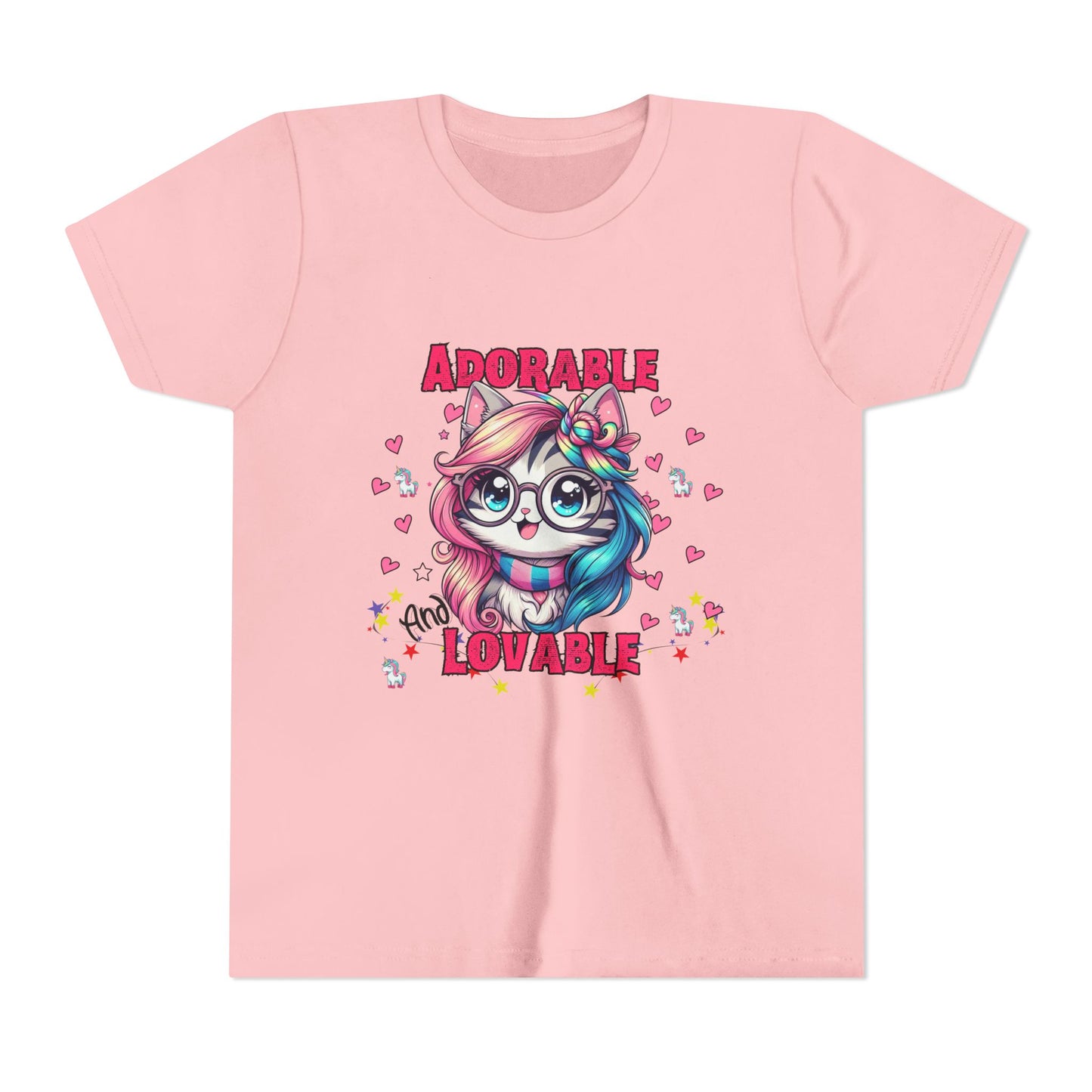 Adorable & Lovable Youth Tee, Girls Shirt, Cute T-Shirt, Gift for Kids, Birthday Outfit, Unicorn Theme Apparel