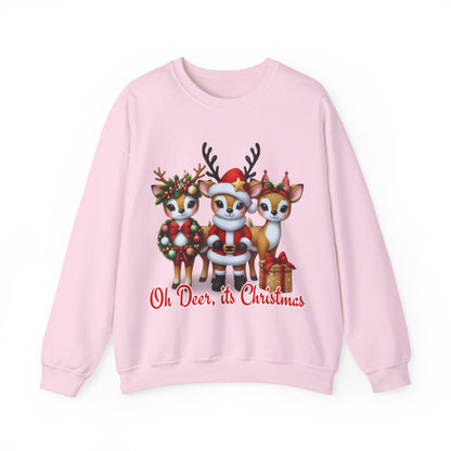 Oh Deer, It’s Christmas Sweatshirt – Funny Holiday Crewneck, Cozy Unisex Christmas Sweater, Cute Reindeer Design, Festive Gift for Her or Him