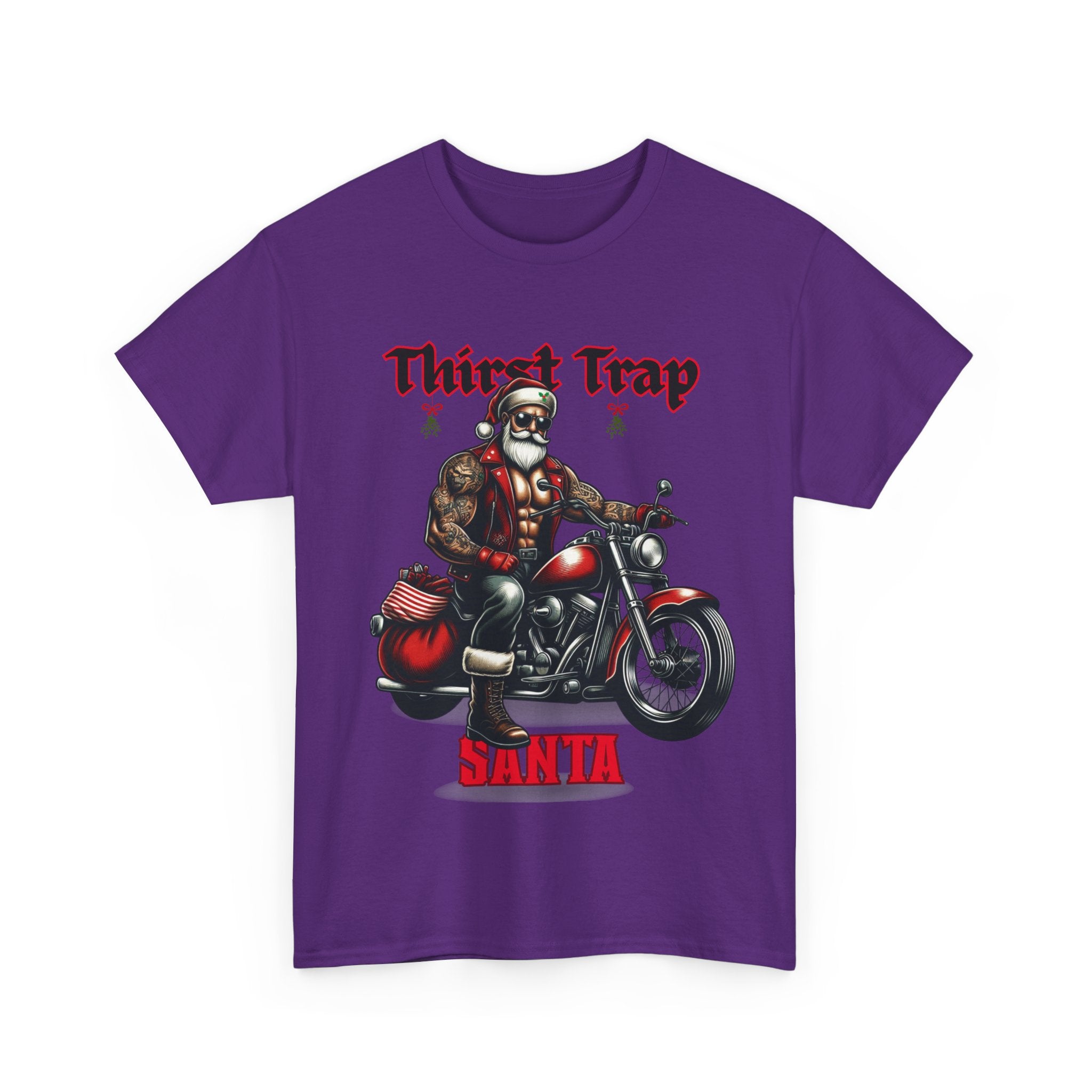 Thirst Trap Santa Tee, Funny Christmas Shirt, Unisex Holiday T-Shirt, Motorcycle Santa Gift, Festive Graphic Tee