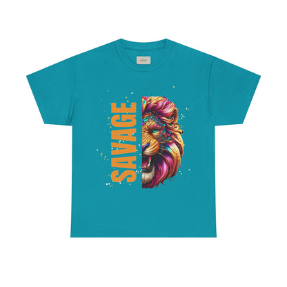 Savage Lion Tee, Unisex Heavy Cotton Shirt, Bold Graphic Tee for Animal Lovers, Casual Wear, Unique Gift Idea
