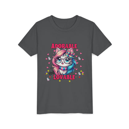 Adorable & Lovable Youth Tee, Girls Shirt, Cute T-Shirt, Gift for Kids, Birthday Outfit, Unicorn Theme Apparel