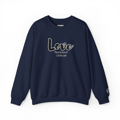 Love Sweatshirt – “God Is Love” Minimalist Christian Crewneck, Inspirational Faith-Based Pullover, Cozy Unisex Apparel, Thoughtful Gift for Believers