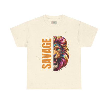 Savage Lion Tee, Unisex Heavy Cotton Shirt, Bold Graphic Tee for Animal Lovers, Casual Wear, Unique Gift Idea