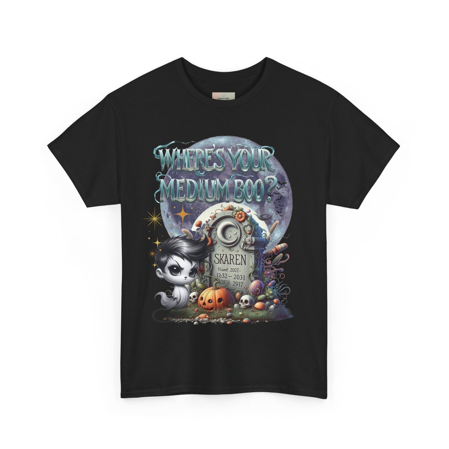 Spooky Themed Tee, Halloween Apparel, Unisex Cotton T-Shirt, Medium Boo Graphic, Ghostly Gift, Fun Halloween Tee, Creepy Cute Shirt