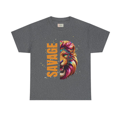 Savage Lion Tee, Unisex Heavy Cotton Shirt, Bold Graphic Tee for Animal Lovers, Casual Wear, Unique Gift Idea