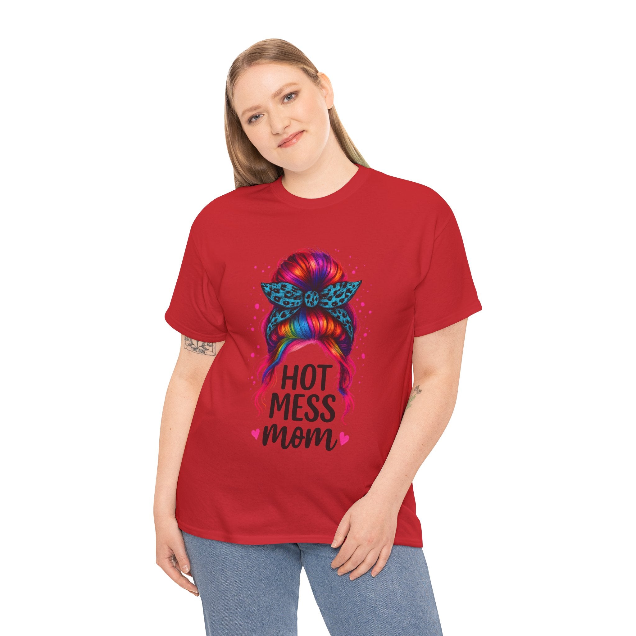 Hot Mess Mom Unisex Heavy Cotton Tee, Funny Mom Shirt, Gift for Mothers Day, Parody T-Shirt, Casual Wear, Trendy Graphic Tee