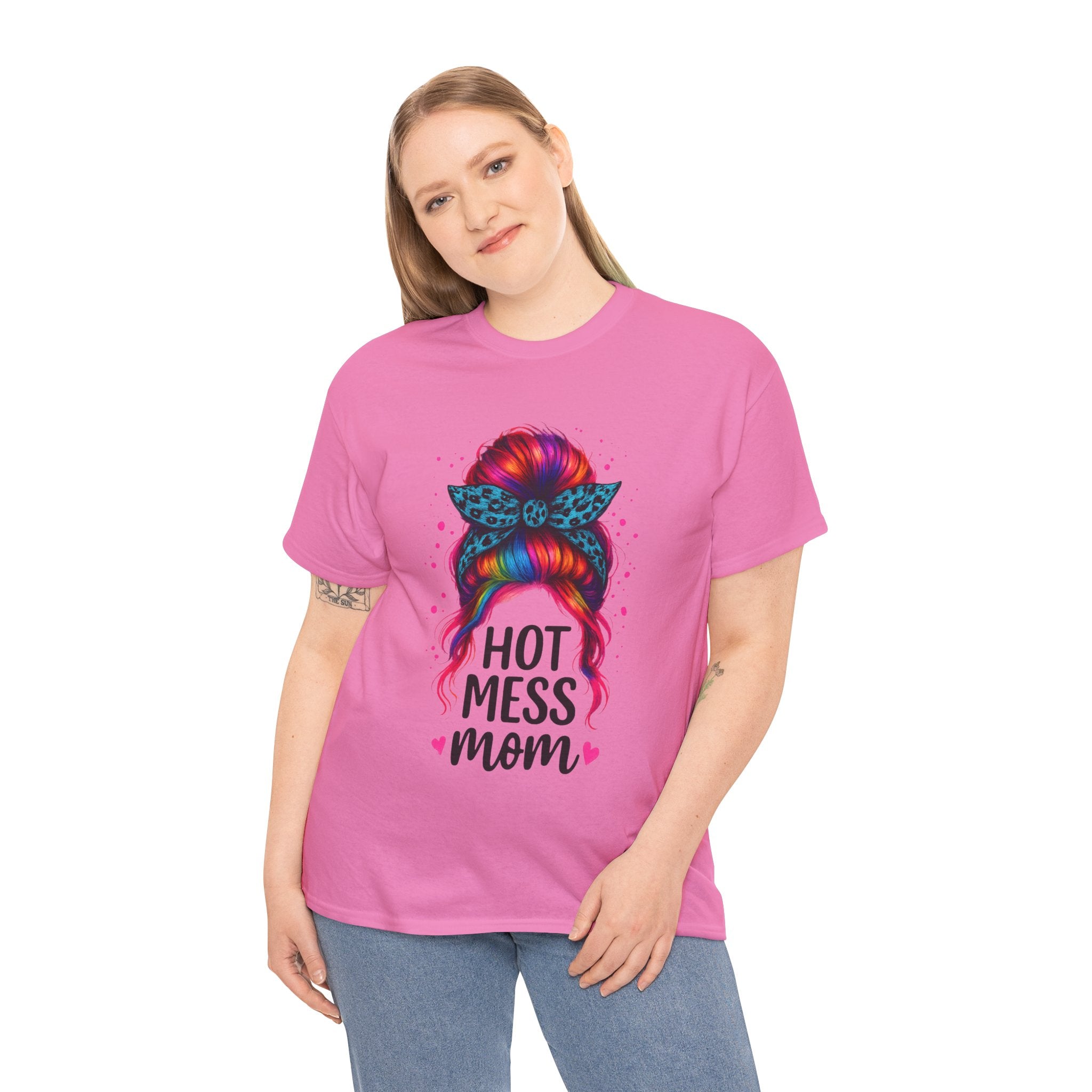 Hot Mess Mom Unisex Heavy Cotton Tee, Funny Mom Shirt, Gift for Mothers Day, Parody T-Shirt, Casual Wear, Trendy Graphic Tee
