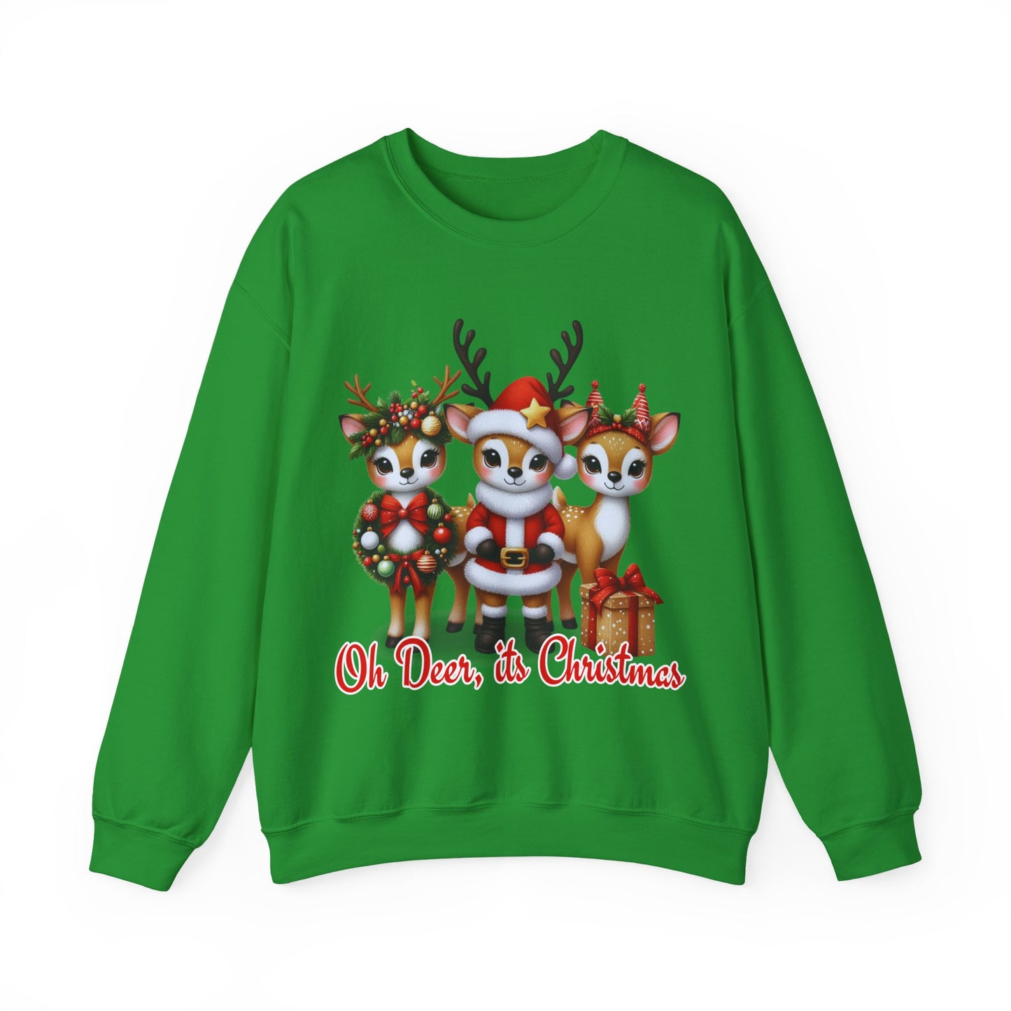 Oh Deer, It’s Christmas Sweatshirt – Funny Holiday Crewneck, Cozy Unisex Christmas Sweater, Cute Reindeer Design, Festive Gift for Her or Him