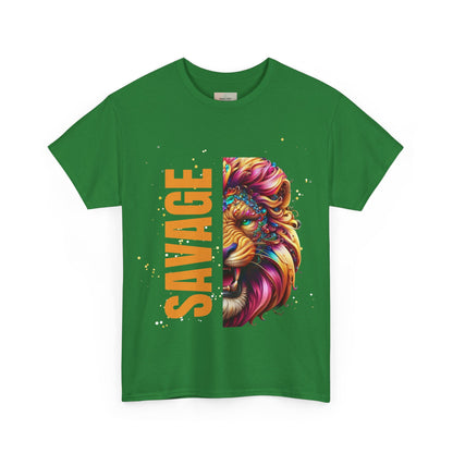 Savage Lion Tee, Unisex Heavy Cotton Shirt, Bold Graphic Tee for Animal Lovers, Casual Wear, Unique Gift Idea