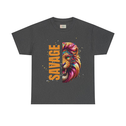 Savage Lion Tee, Unisex Heavy Cotton Shirt, Bold Graphic Tee for Animal Lovers, Casual Wear, Unique Gift Idea