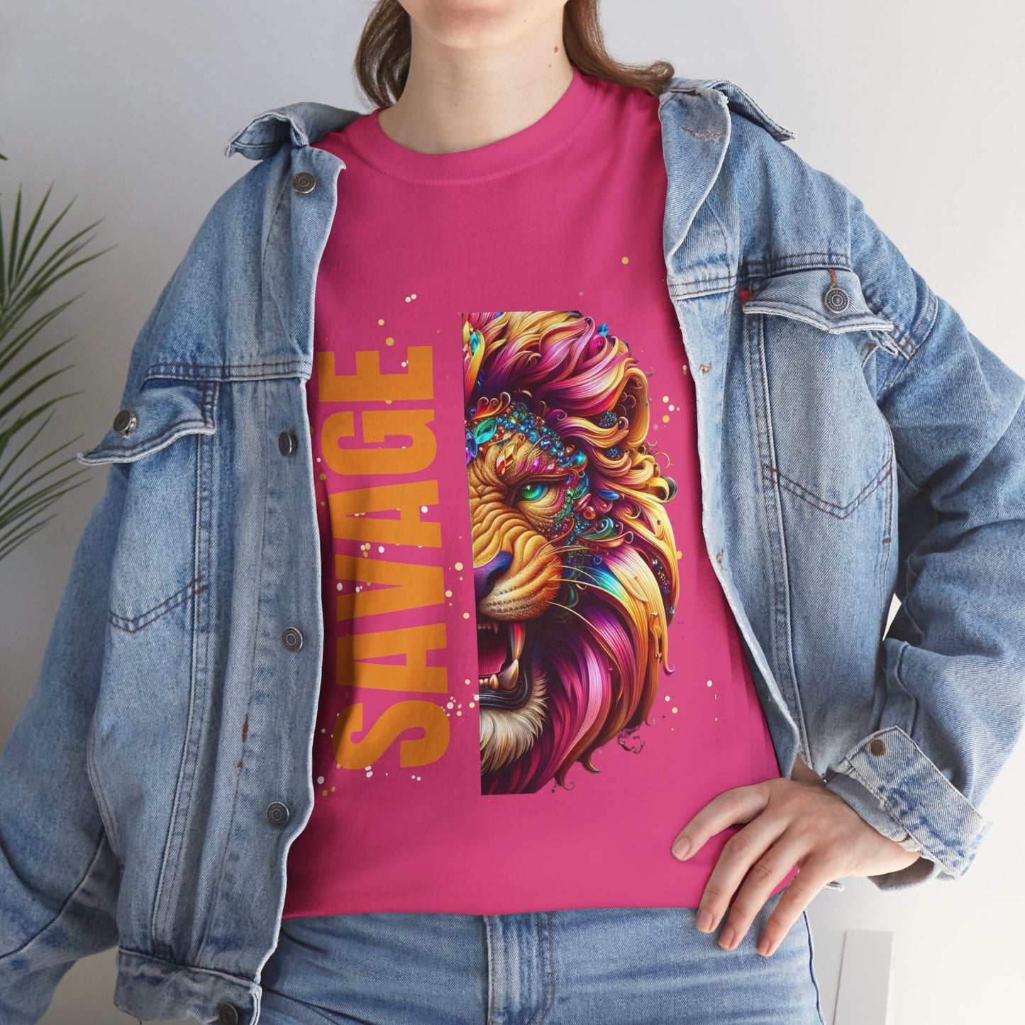 Savage Lion Tee, Unisex Heavy Cotton Shirt, Bold Graphic Tee for Animal Lovers, Casual Wear, Unique Gift Idea