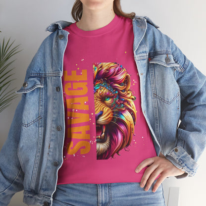 Savage Lion Tee, Unisex Heavy Cotton Shirt, Bold Graphic Tee for Animal Lovers, Casual Wear, Unique Gift Idea