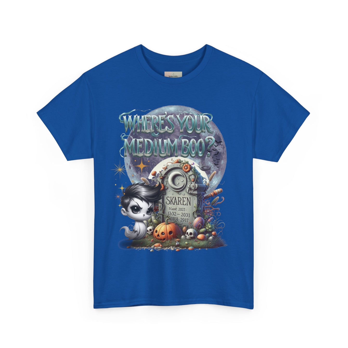 Spooky Themed Tee, Halloween Apparel, Unisex Cotton T-Shirt, Medium Boo Graphic, Ghostly Gift, Fun Halloween Tee, Creepy Cute Shirt