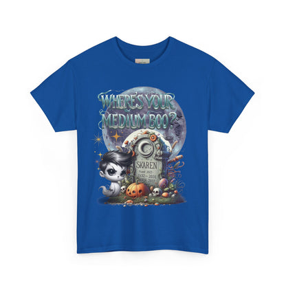 Spooky Themed Tee, Halloween Apparel, Unisex Cotton T-Shirt, Medium Boo Graphic, Ghostly Gift, Fun Halloween Tee, Creepy Cute Shirt