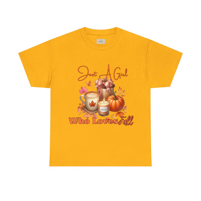 Just A Girl Who Like Fall Cotton Tee, Autumn T-Shirt, Seasonal Graphic Tee, Cozy Fall Apparel