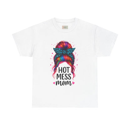 Hot Mess Mom Unisex Heavy Cotton Tee, Funny Mom Shirt, Gift for Mothers Day, Parody T-Shirt, Casual Wear, Trendy Graphic Tee