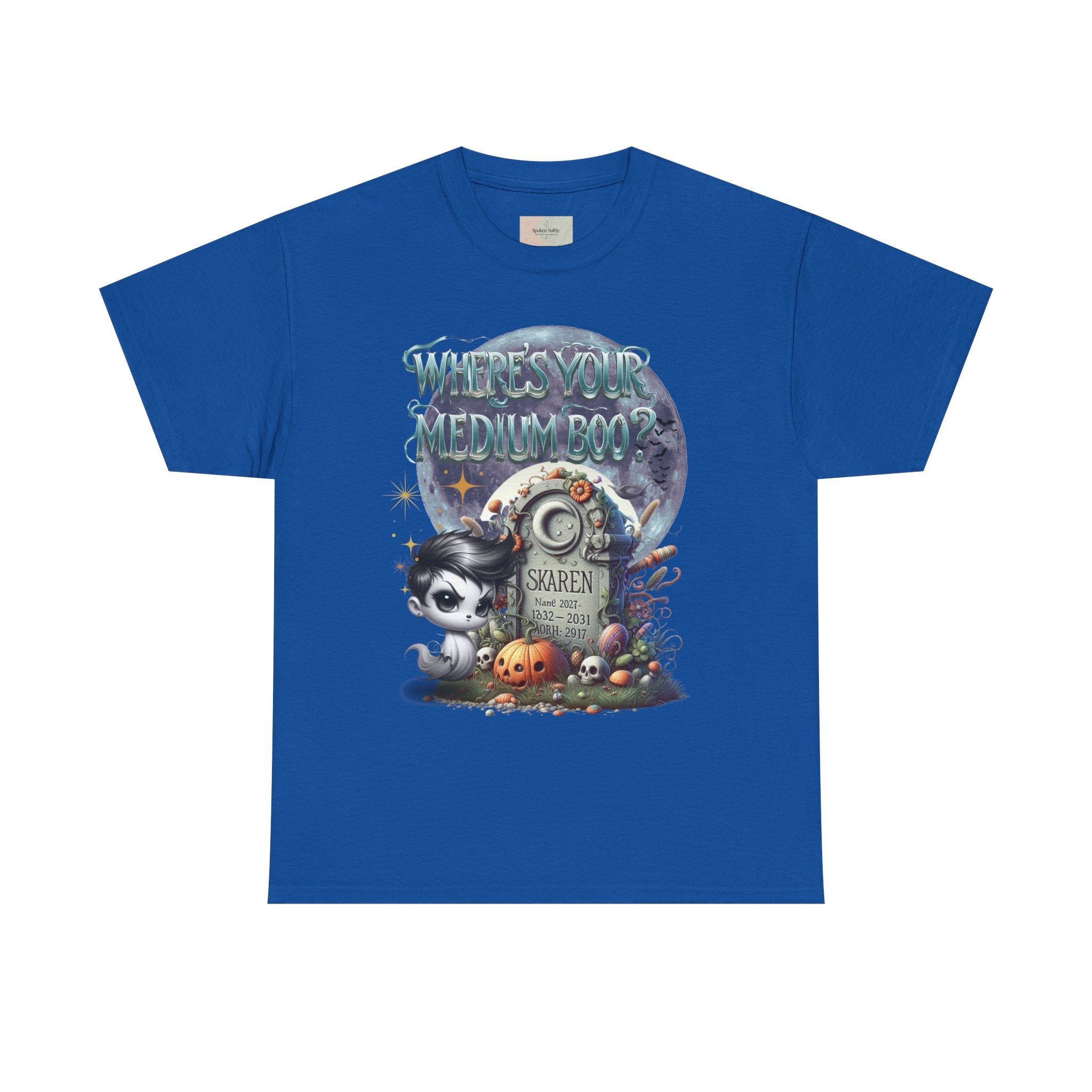 Spooky Themed Tee, Halloween Apparel, Unisex Cotton T-Shirt, Medium Boo Graphic, Ghostly Gift, Fun Halloween Tee, Creepy Cute Shirt