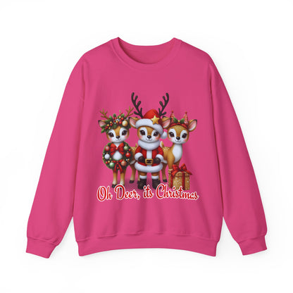 Oh Deer, It’s Christmas Sweatshirt – Funny Holiday Crewneck, Cozy Unisex Christmas Sweater, Cute Reindeer Design, Festive Gift for Her or Him