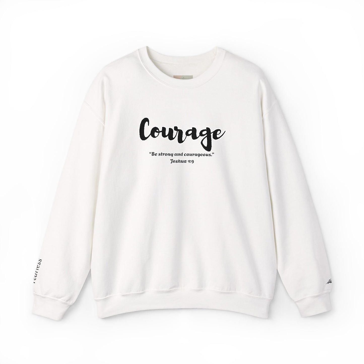 Courage Sweatshirt – “Be Strong and Courageous” Christian Crewneck, Inspirational Faith-Based Pullover, Cozy Unisex Apparel, Motivational Gift for Believers