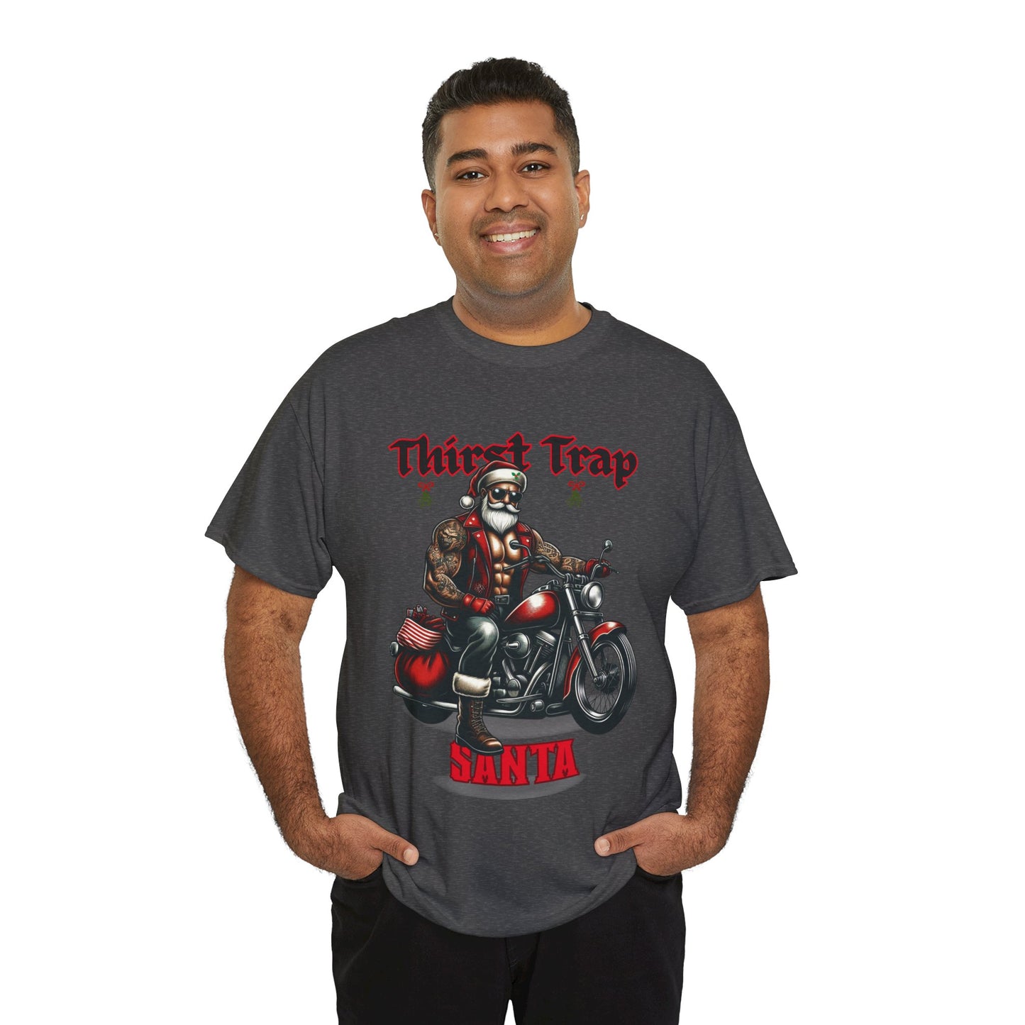 Thirst Trap Santa Tee, Funny Christmas Shirt, Unisex Holiday T-Shirt, Motorcycle Santa Gift, Festive Graphic Tee