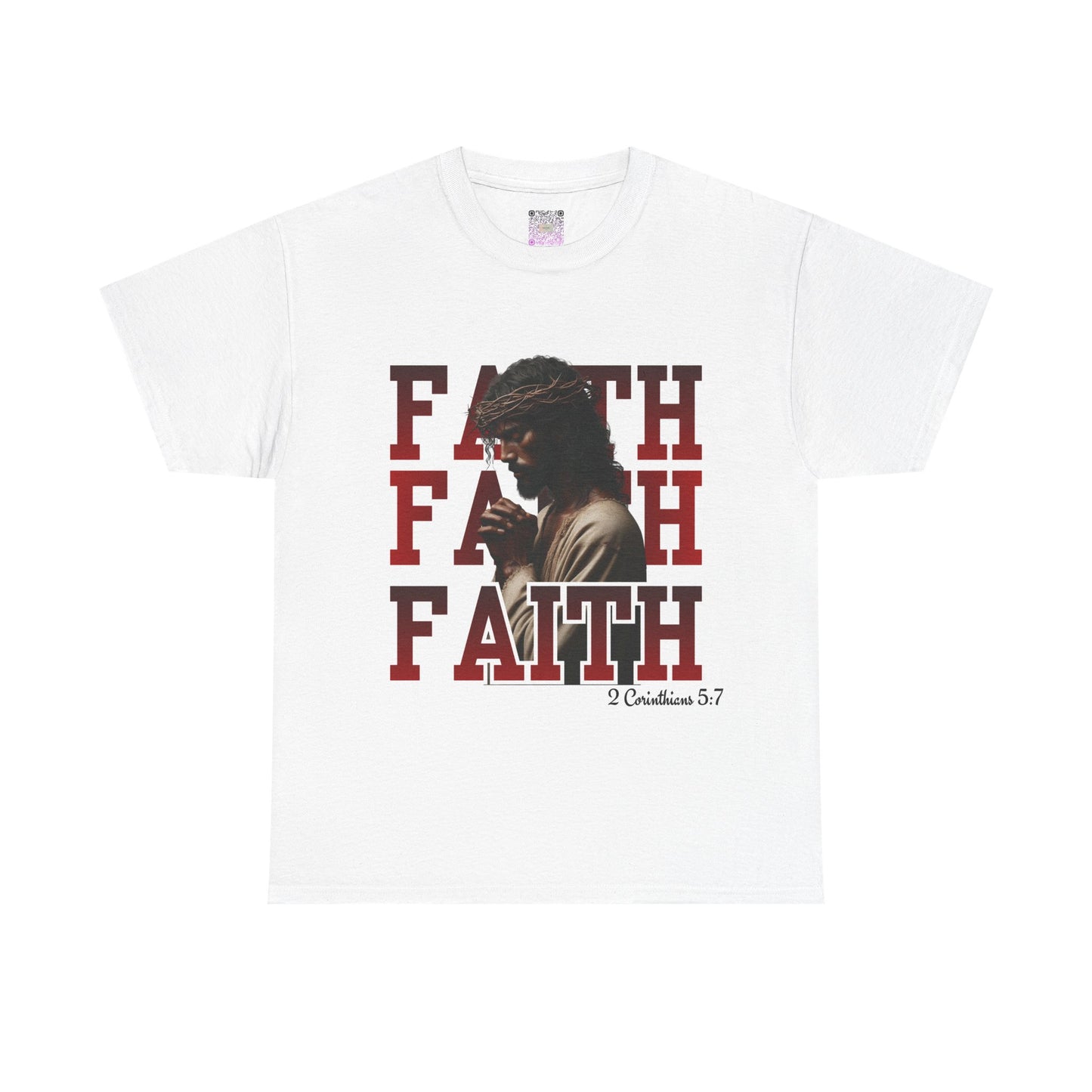 Faith Prayer T-Shirt – “Faith” with Praying Jesus Graphic, 2 Corinthians 5:7 Christian Tee, Inspirational Unisex Shirt, Spiritual Apparel