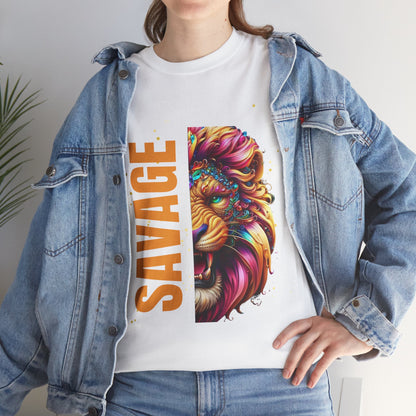 Savage Lion Tee, Unisex Heavy Cotton Shirt, Bold Graphic Tee for Animal Lovers, Casual Wear, Unique Gift Idea