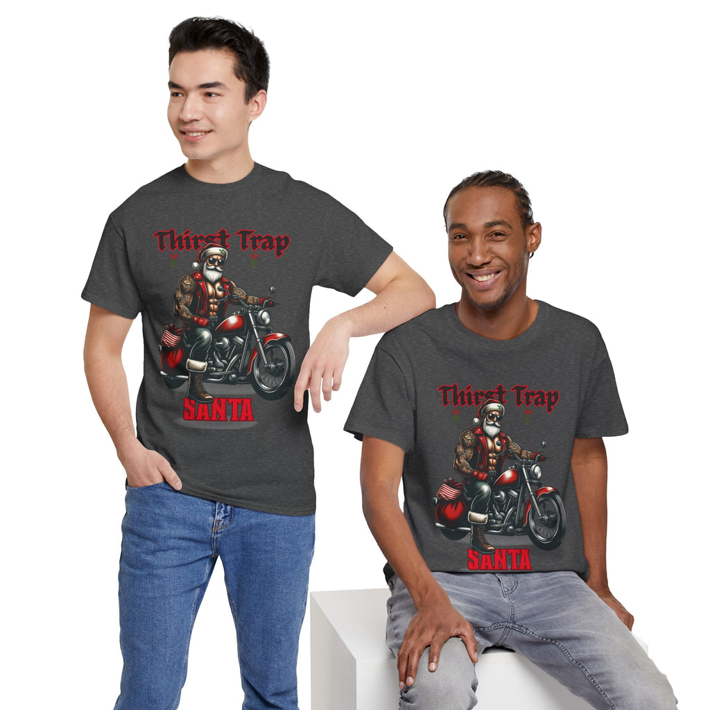 Thirst Trap Santa Tee, Funny Christmas Shirt, Unisex Holiday T-Shirt, Motorcycle Santa Gift, Festive Graphic Tee