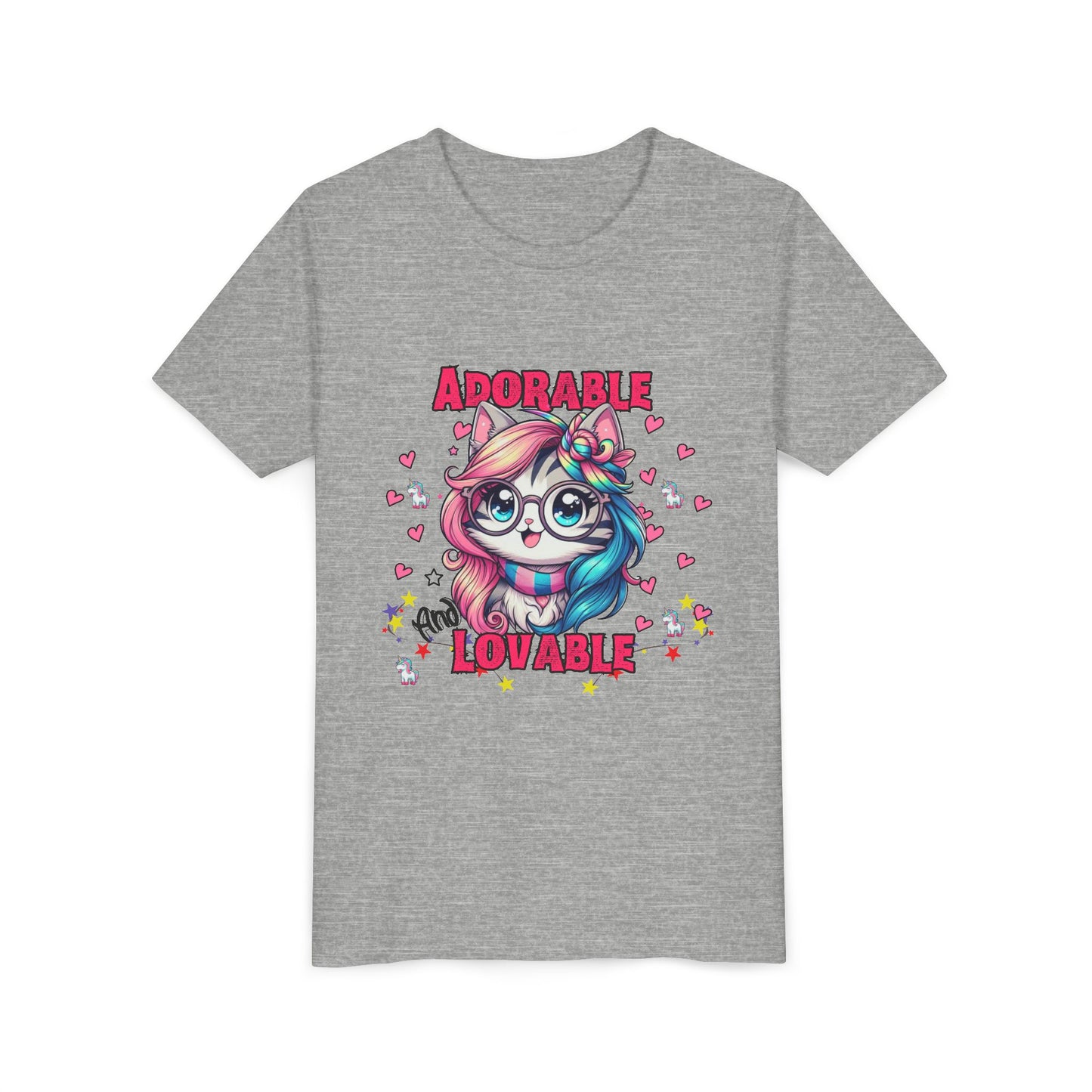 Adorable & Lovable Youth Tee, Girls Shirt, Cute T-Shirt, Gift for Kids, Birthday Outfit, Unicorn Theme Apparel