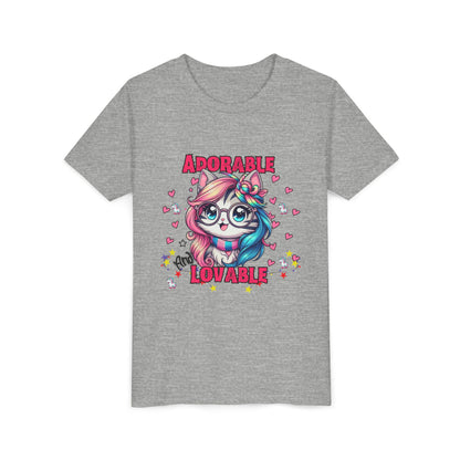 Adorable & Lovable Youth Tee, Girls Shirt, Cute T-Shirt, Gift for Kids, Birthday Outfit, Unicorn Theme Apparel