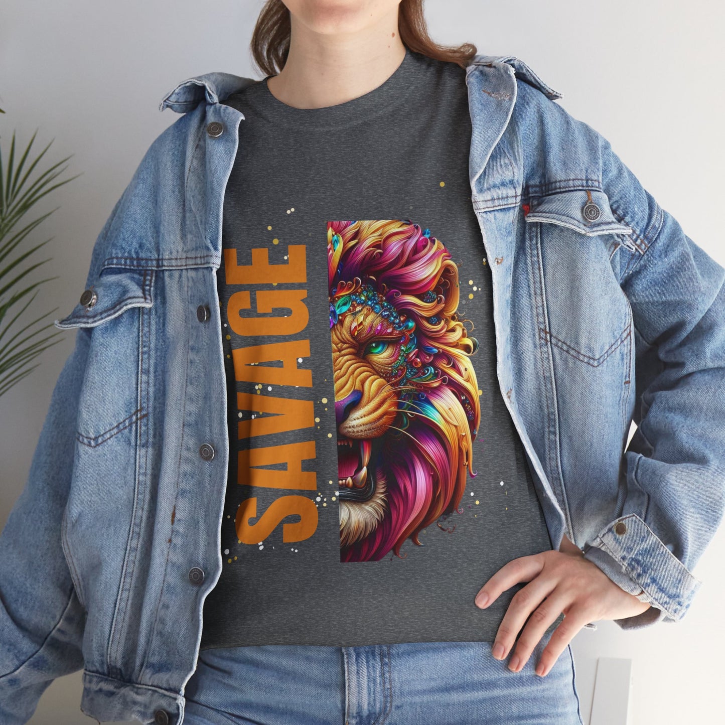 Savage Lion Tee, Unisex Heavy Cotton Shirt, Bold Graphic Tee for Animal Lovers, Casual Wear, Unique Gift Idea