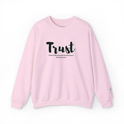 Trust Sweatshirt – “Trust in the Lord with All Thy Heart” Christian Crewneck, Inspirational Faith-Based Pullover, Cozy Unisex Apparel, Motivational Gift for Believers