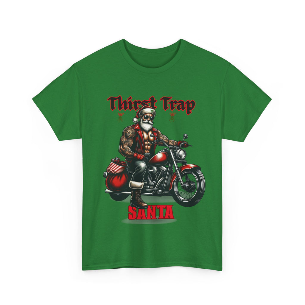 Thirst Trap Santa Tee, Funny Christmas Shirt, Unisex Holiday T-Shirt, Motorcycle Santa Gift, Festive Graphic Tee
